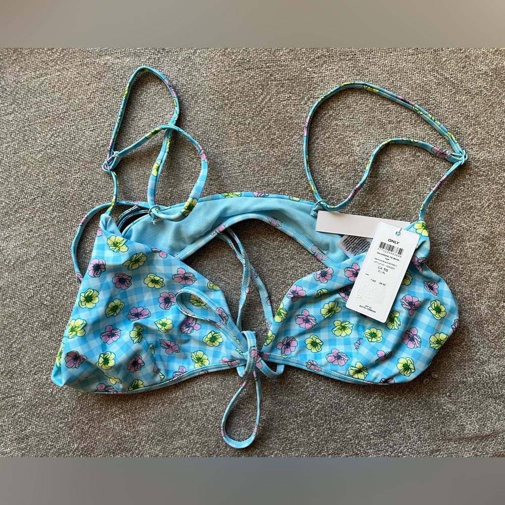 ONLY Floral Gingham String Bikini Top